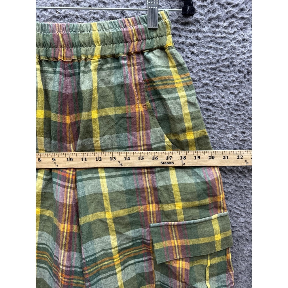 Nicholas Daley Linen Green Plaid Wide Leg Drawstring Cargo Pant Mens Size 30 - Picture 14 of 15